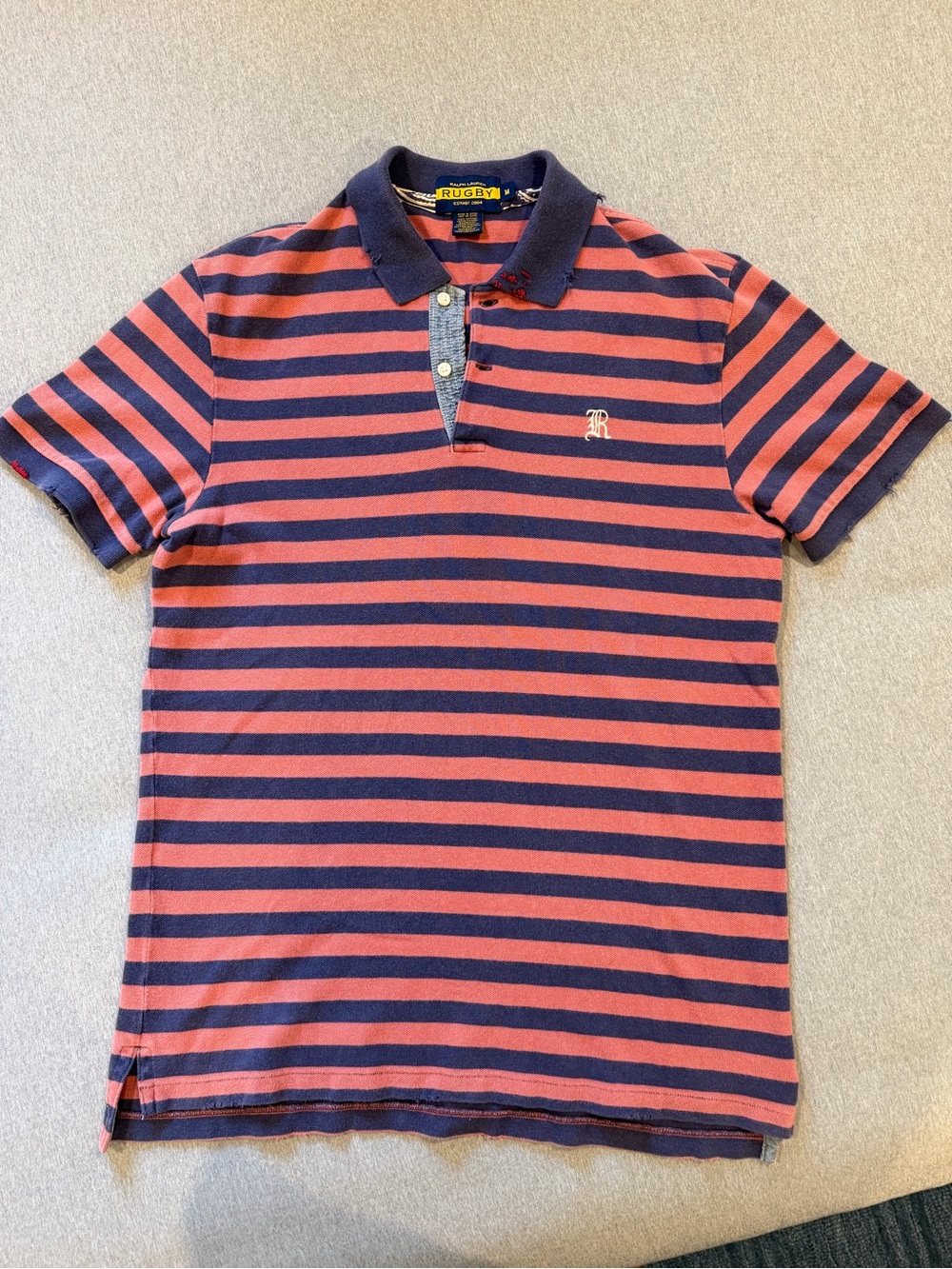 Ralph Lauren Striped Navy and Coral Polo